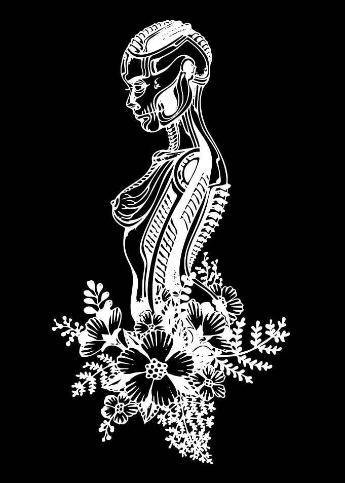 Cyborg Woman with Flowers