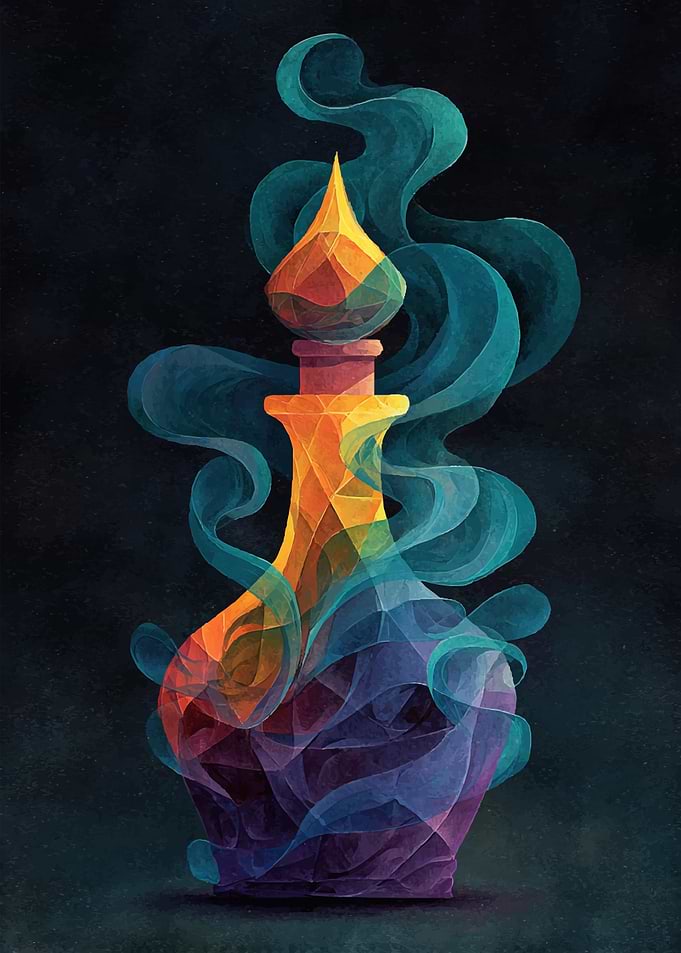 Mystical Potion Bottle with Swirling Smoke