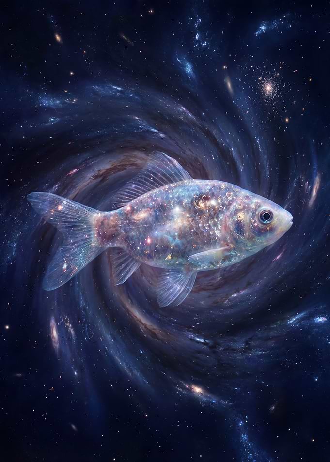 Cosmic Fish in Galaxy Swirl