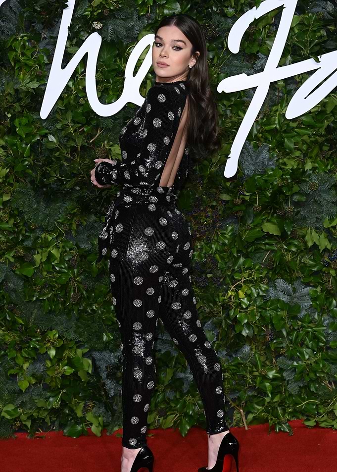 Hailee Steinfeld in a sequined polka dot jumpsuit