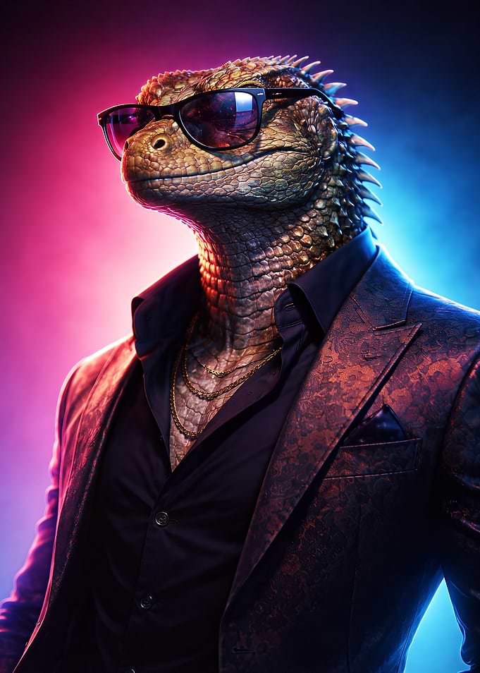 Dapper Lizard in Sunglasses and Suit