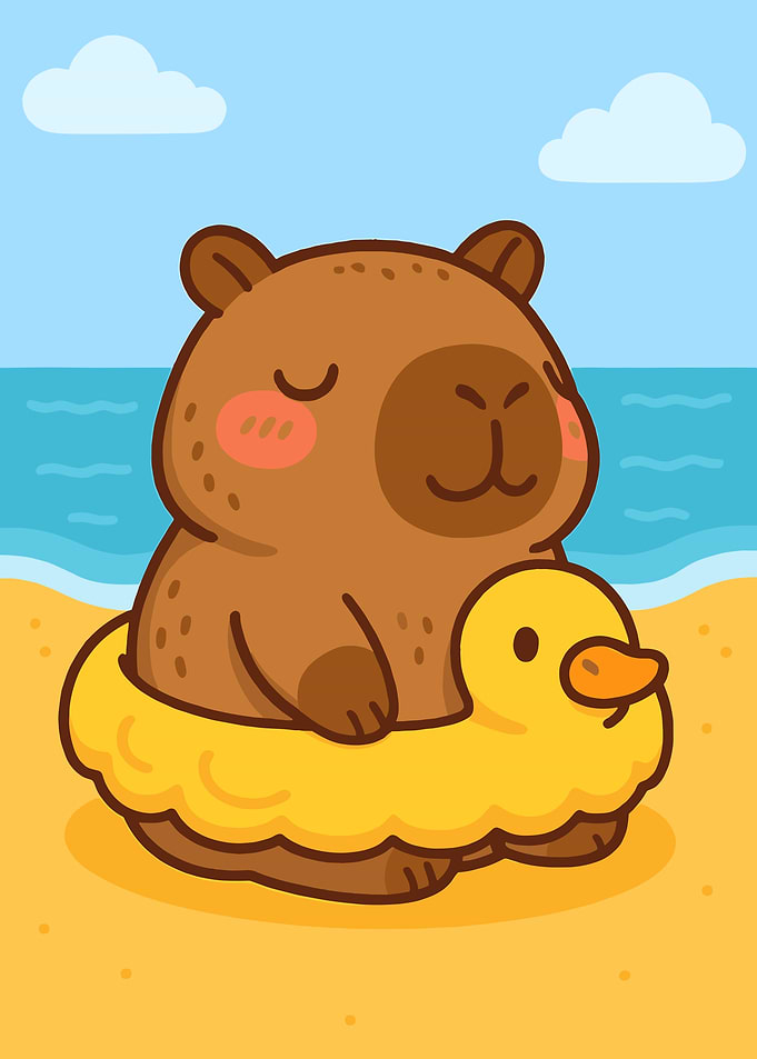 Cute Capybara on a Duck Float