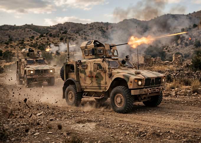 Military vehicles in action