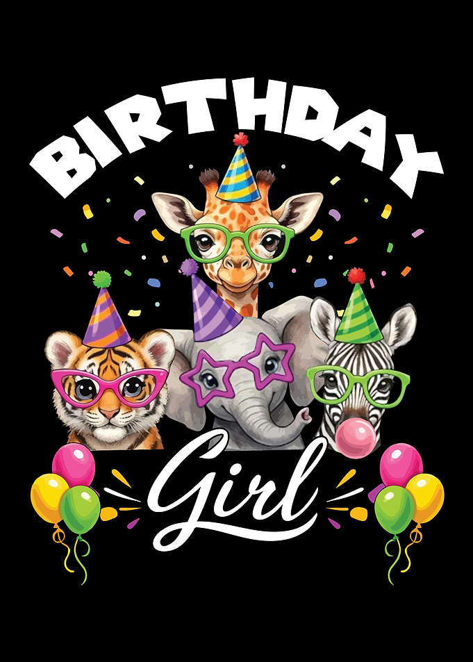 Birthday Girl Animals with Party Hats