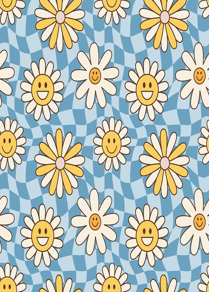 Retro Daisy Pattern with Smiley Faces