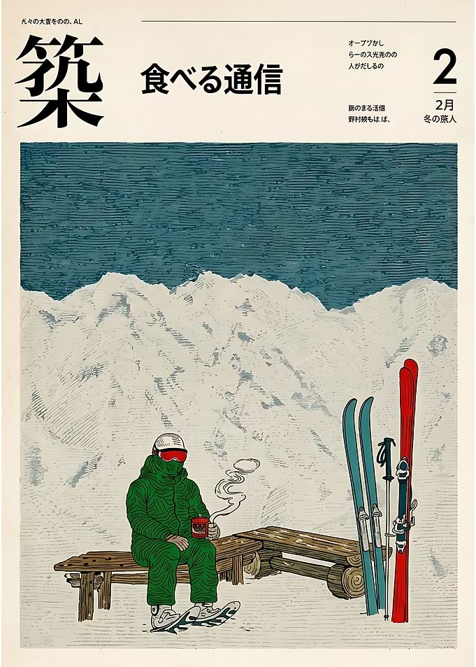Skier Enjoying Coffee in Snowy Mountains