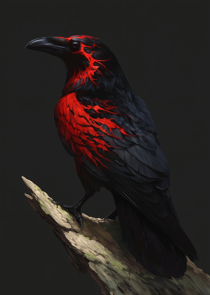 Fiery Raven Perched on a Branch