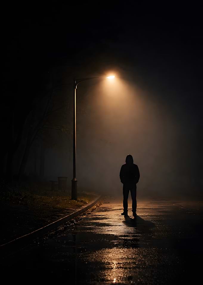 Mysterious figure under a streetlamp
