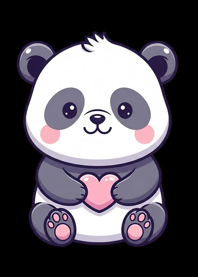 Cute Panda Holding a Pink Heart