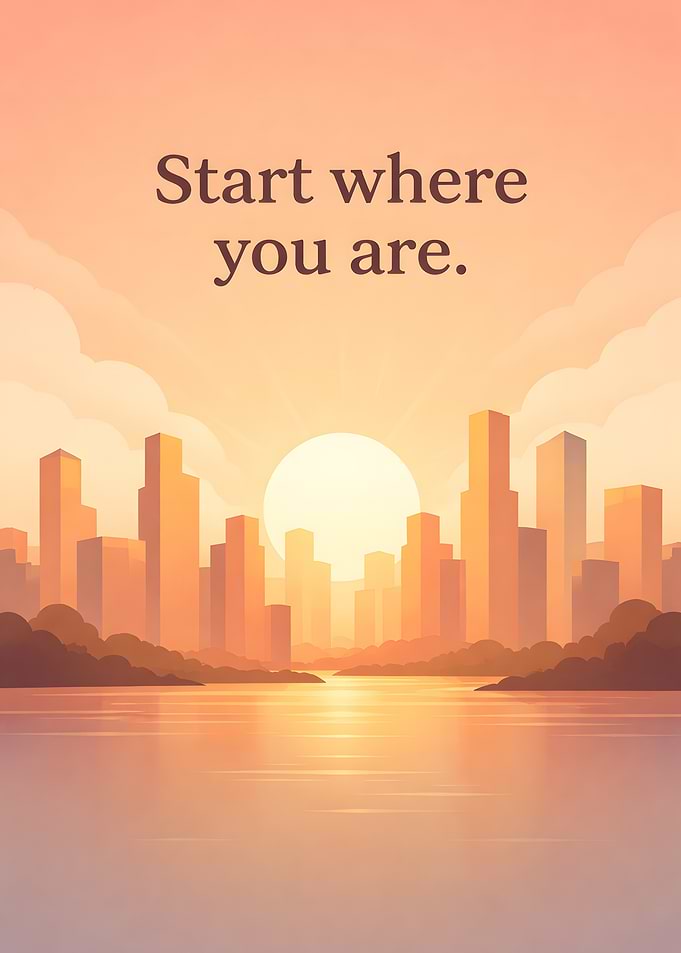Sunrise over a city skyline