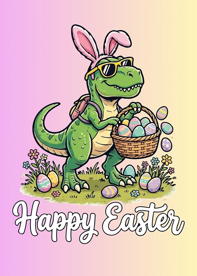 Dinosaur with Easter Basket