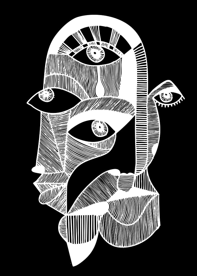 Abstract Face with Multiple Eyes
