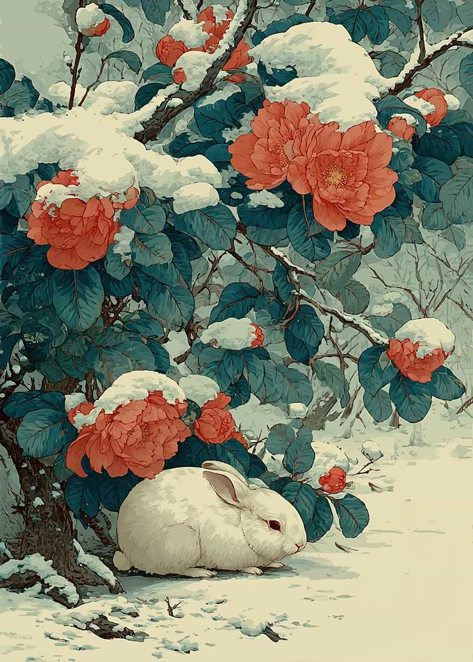 White Rabbit in Snowy Garden