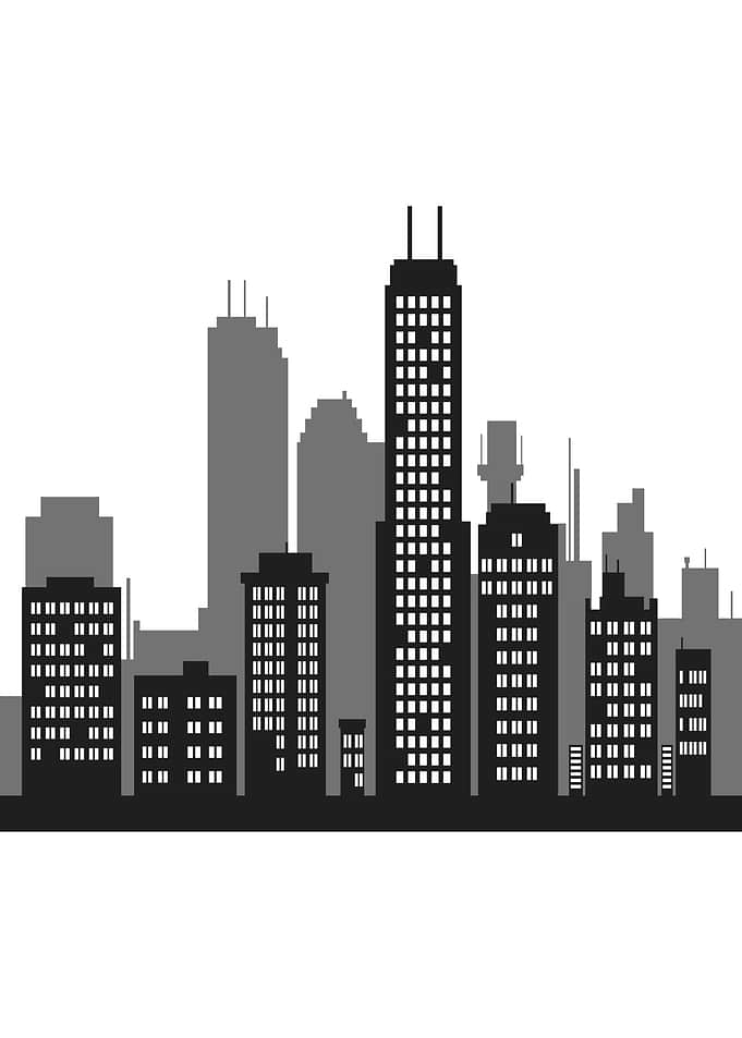 Monochromatic City Skyline Silhouette