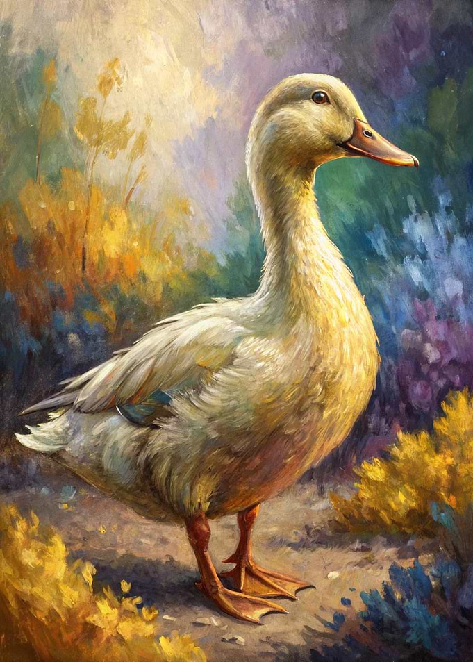 Painting of a Yellow Duck in Nature