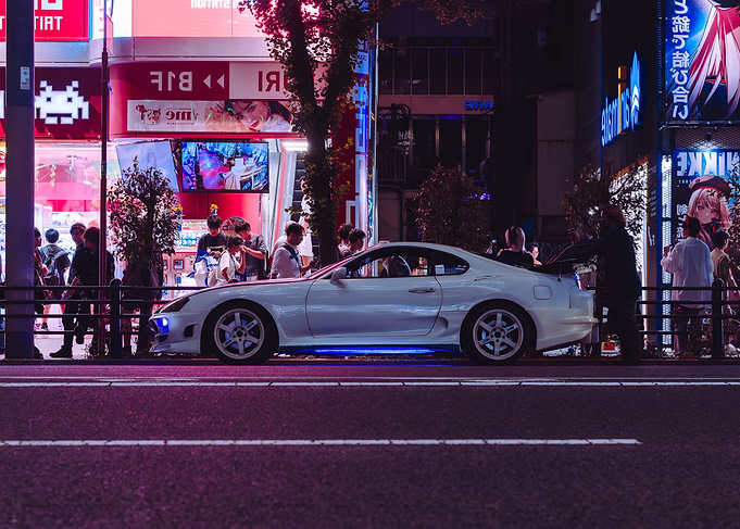 White Toyota Supra in Cyberpunk Tokyo