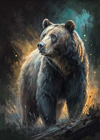Grizzly Bear in a Moody Forest