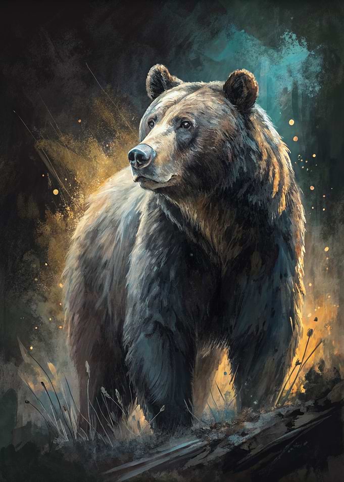 Grizzly Bear in a Moody Forest