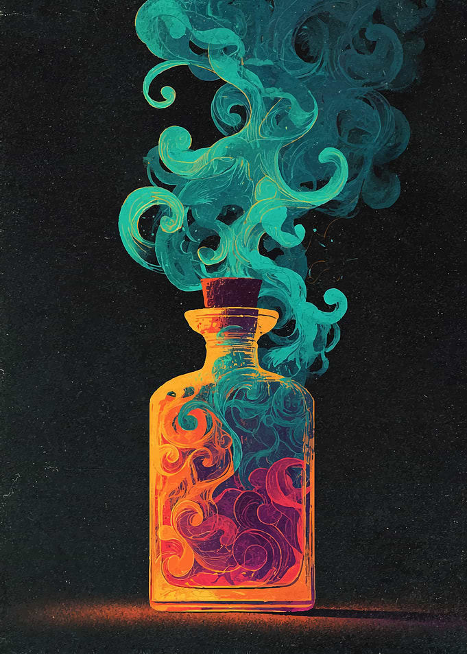 Mystical Potion Bottle with Swirling Smoke