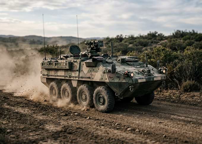 Armored Vehicle Driving on Dirt Road