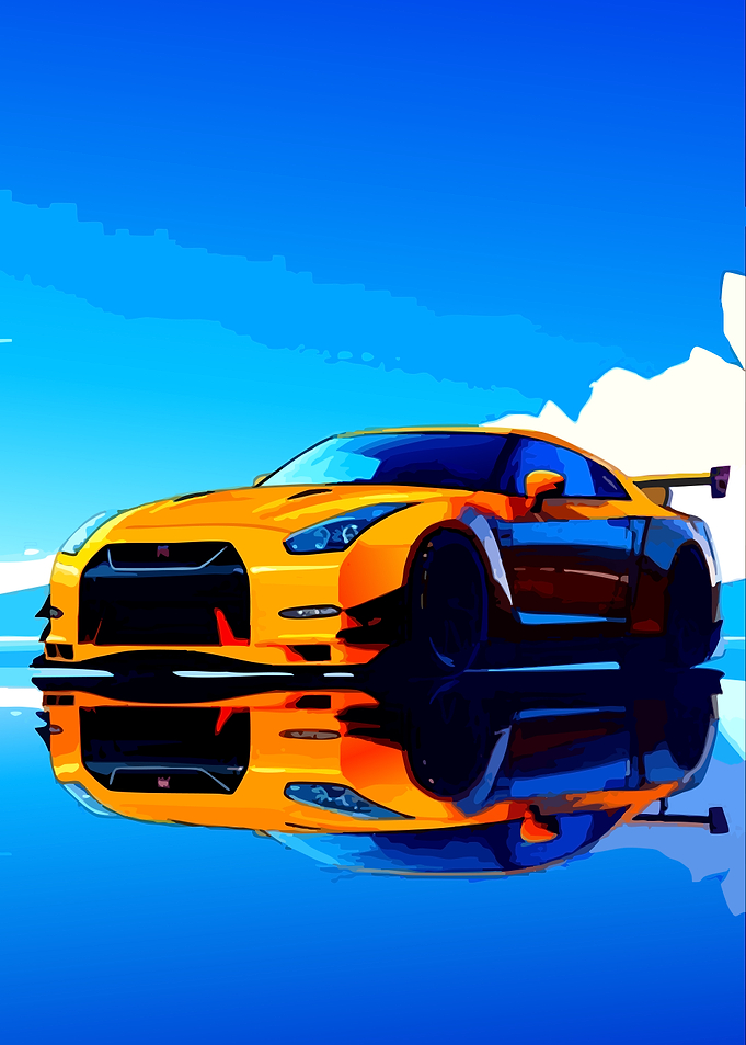 Yellow Nissan GT-R on Water