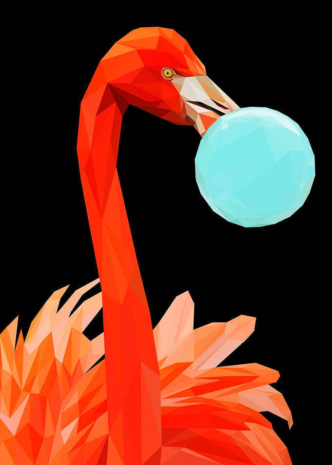 Low-poly Flamingo with Blue Ball