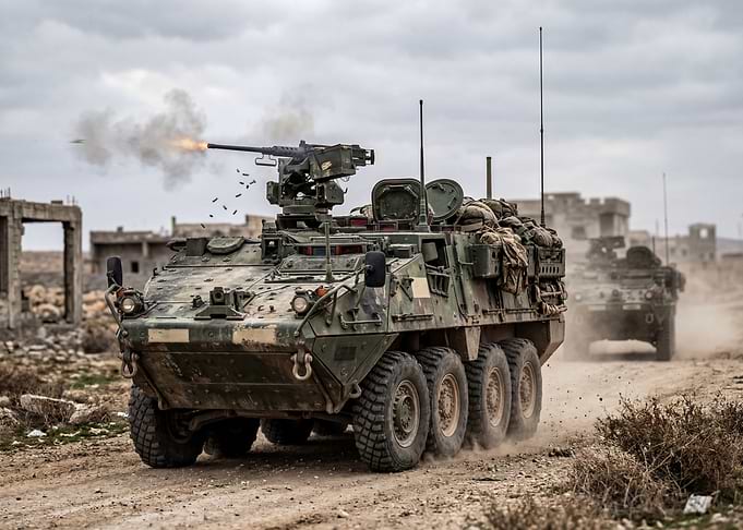 Military Vehicle Firing Machine Gun