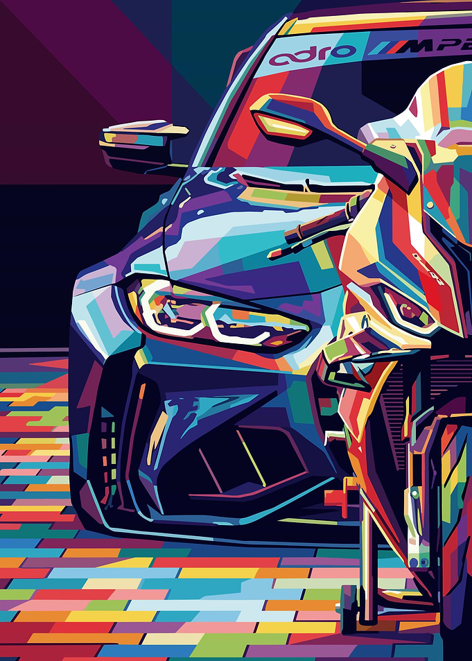 Colorful BMW and Motorcycle Art