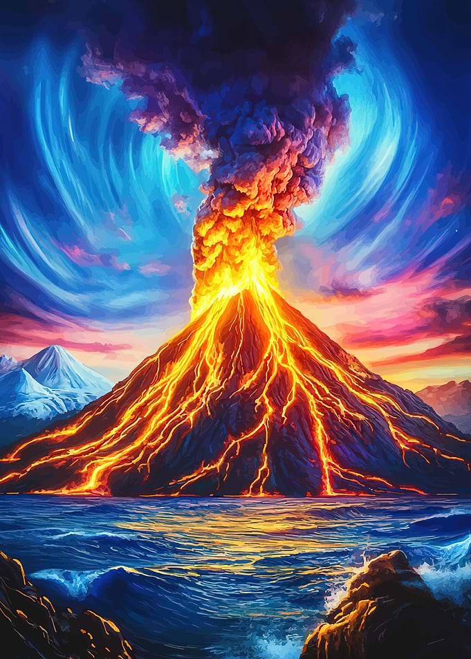 Volcano Eruption Over Ocean