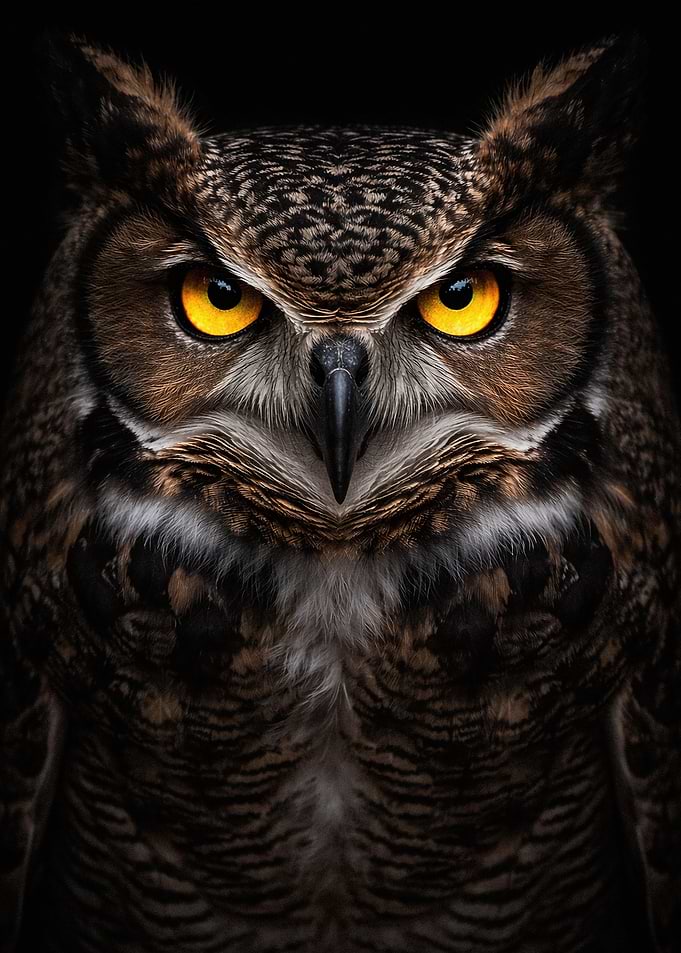 Intense Great Horned Owl Portrait