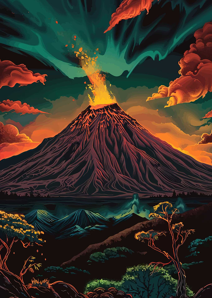 Volcano Eruption at Dusk