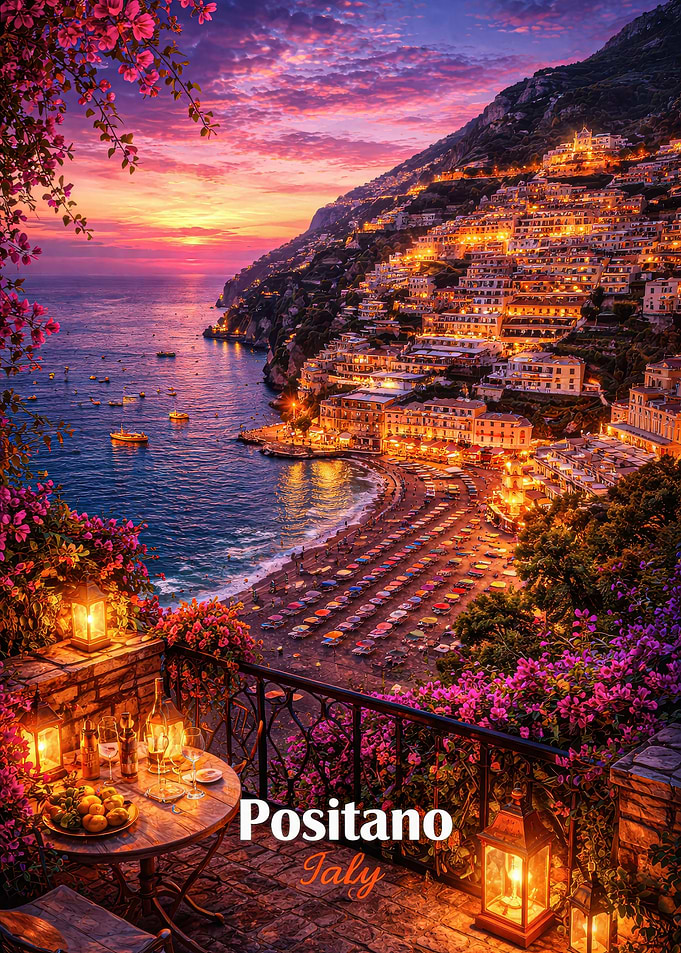Positano Italy Sunset Balcony View