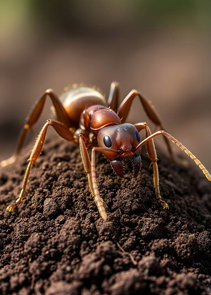Close-up of a Red Ant on Soil