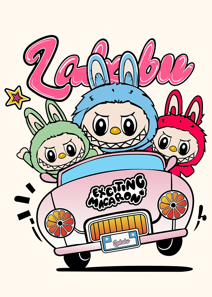 Cute Labubu Characters in Car
