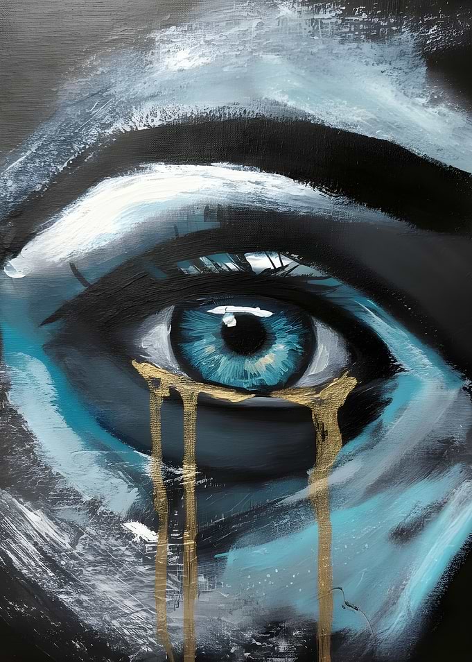 Close-up of a Crying Eye with Gold Tears