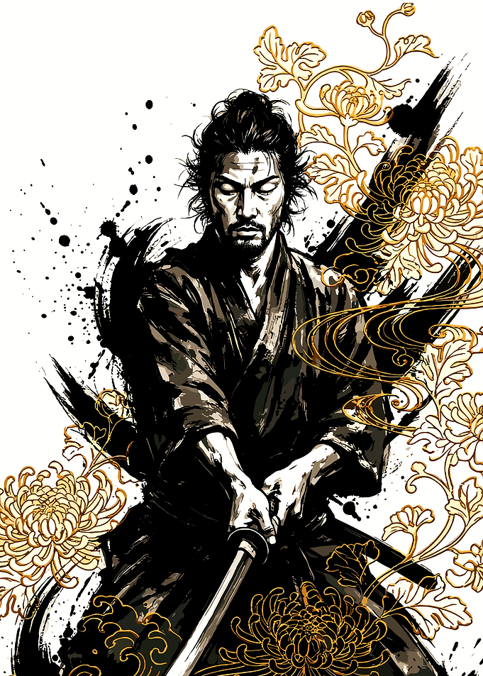 Samurai Warrior with Chrysanthemums