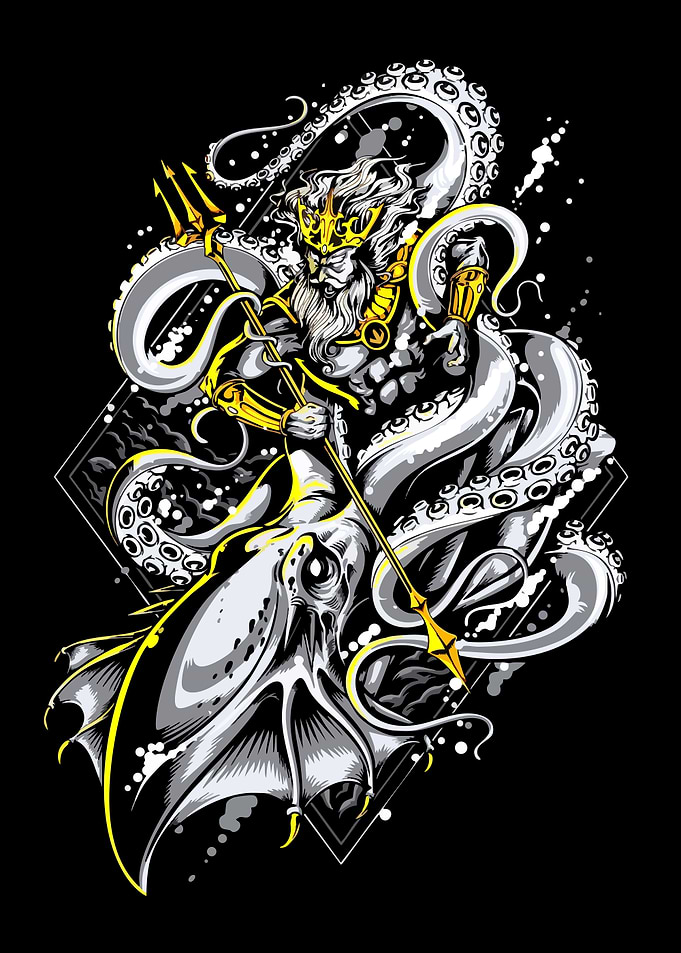 Poseidon and Kraken Illustration