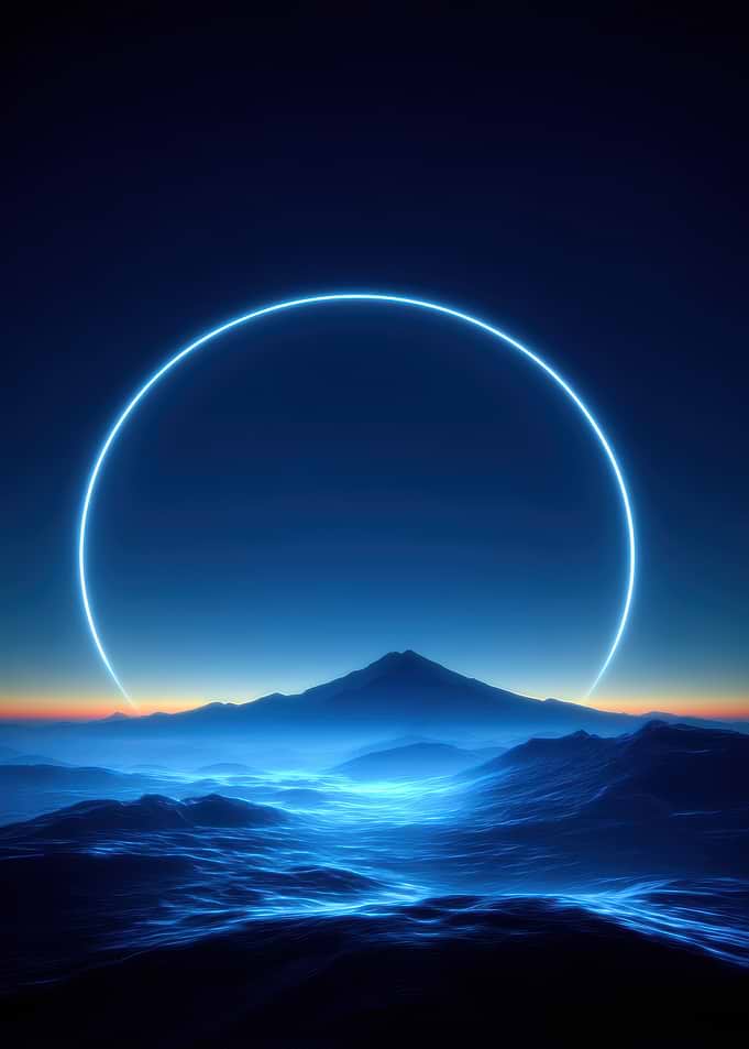 Neon Ring Over Mountain Landscape
