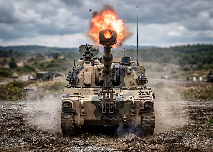Tank Firing Artillery Shell