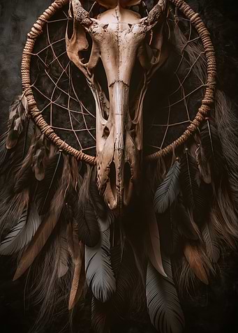 Dreamcatcher with Animal Skull and Feathers