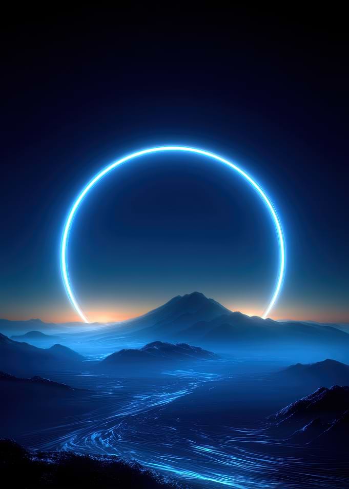 Neon Ring Over Mountain Landscape