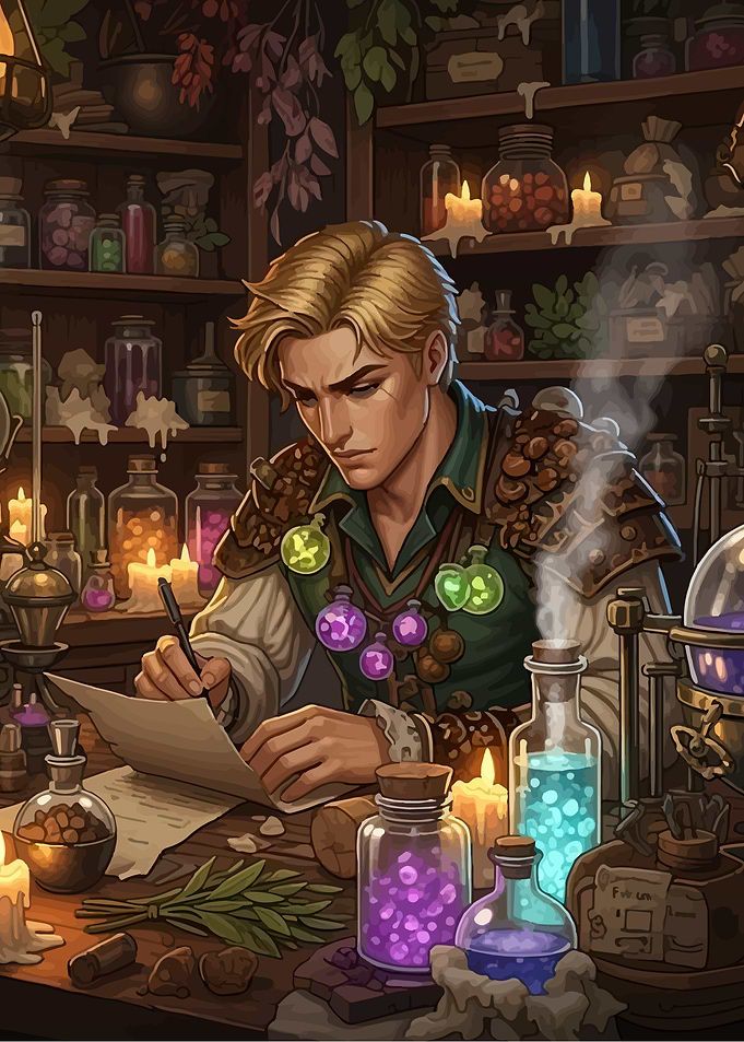 Alchemist in his laboratory