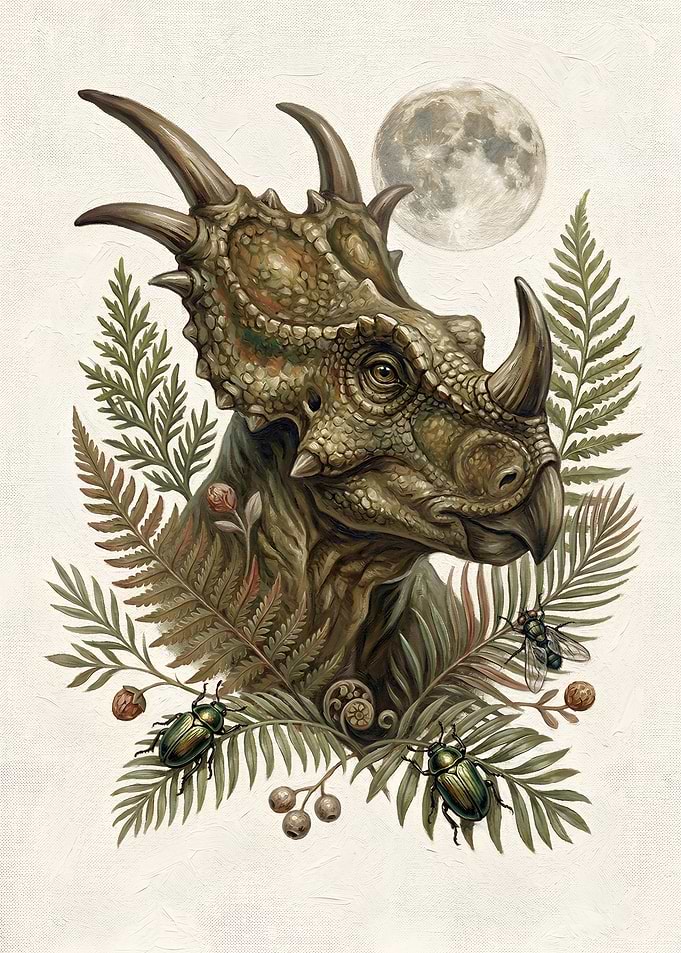 Dinosaur with Ferns and Insects