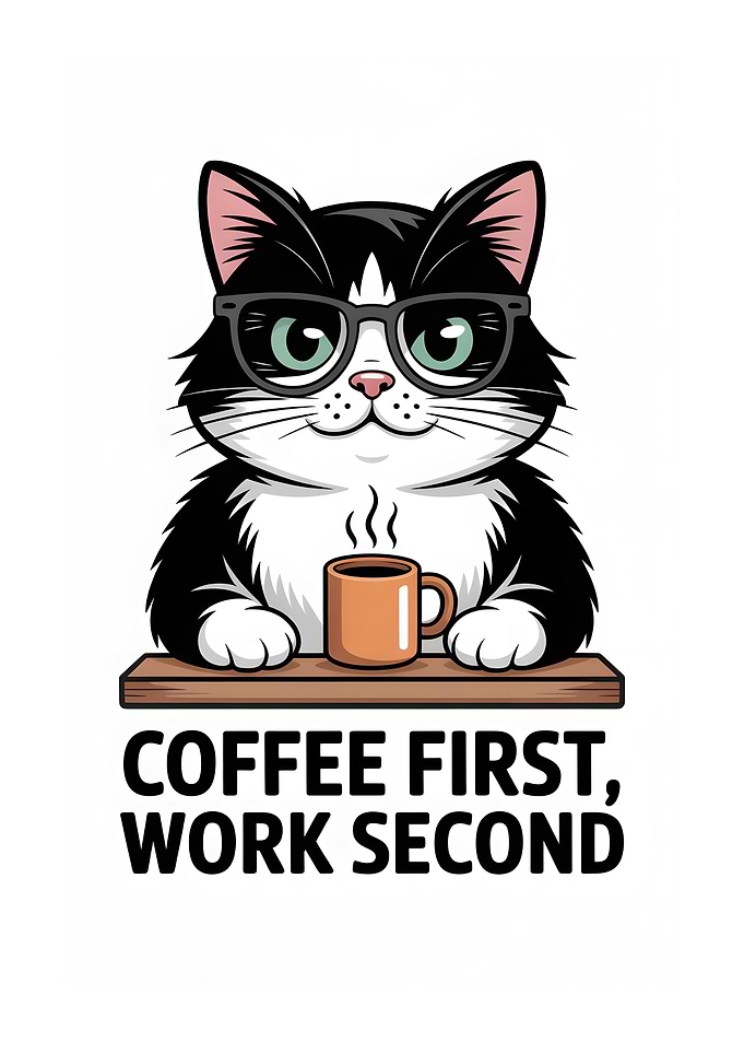 Cat with Glasses and Coffee