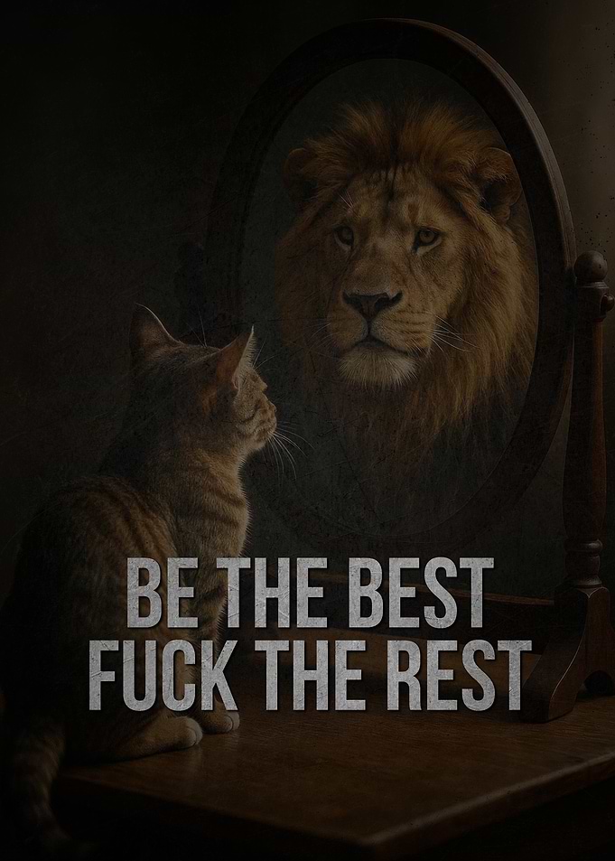 Cat sees lion in mirror