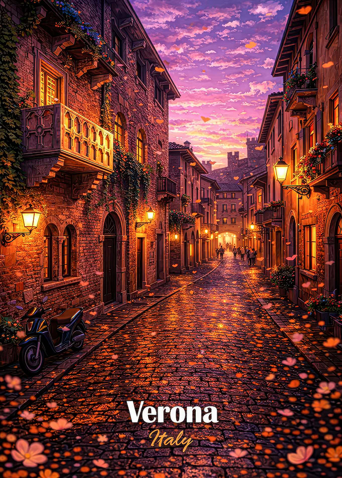 Verona Italy Street at Sunset