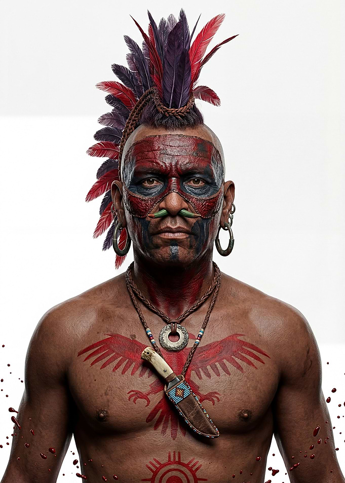 Warrior with War Paint and Feathers