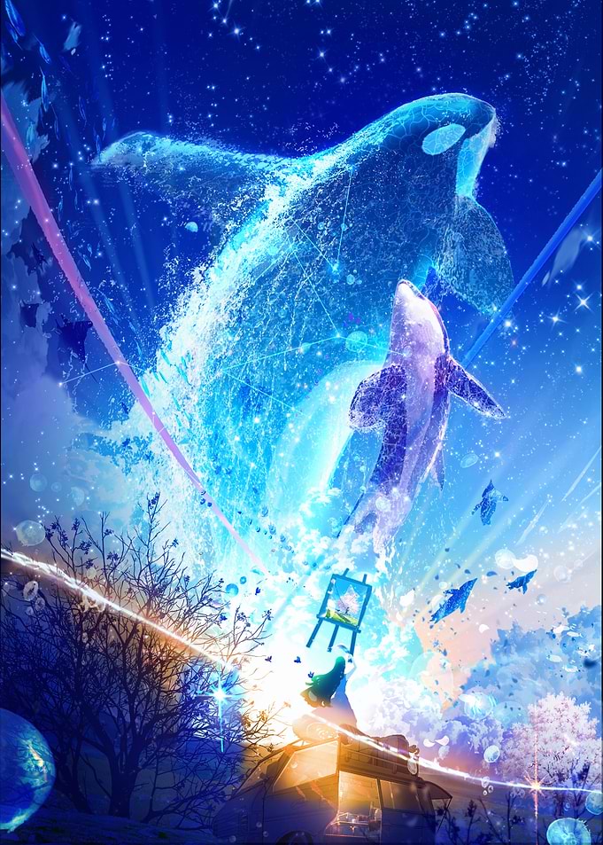 Whale and Orca in a Starry Sky