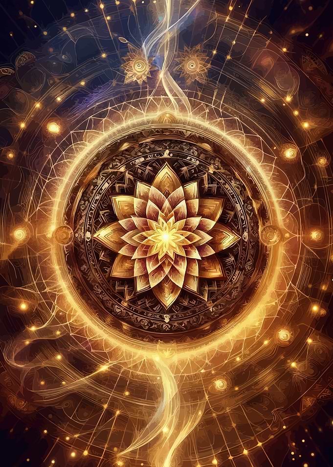 Golden Lotus Mandala with Cosmic Background