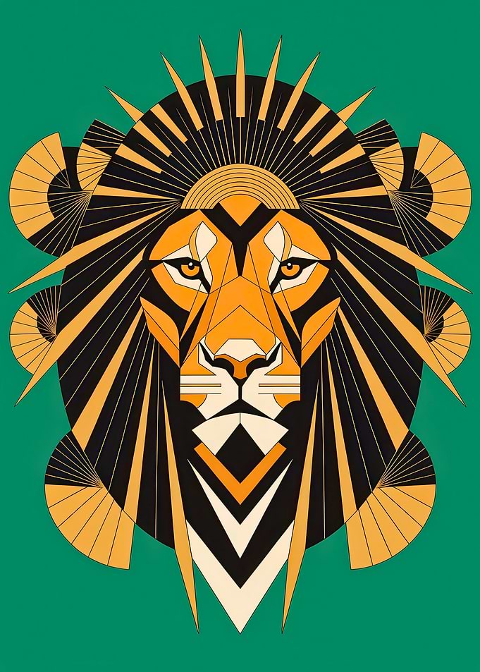 Geometric Art Deco Lion Head